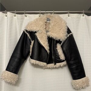 ASOS Black Leather Jacket with Cream Shearling